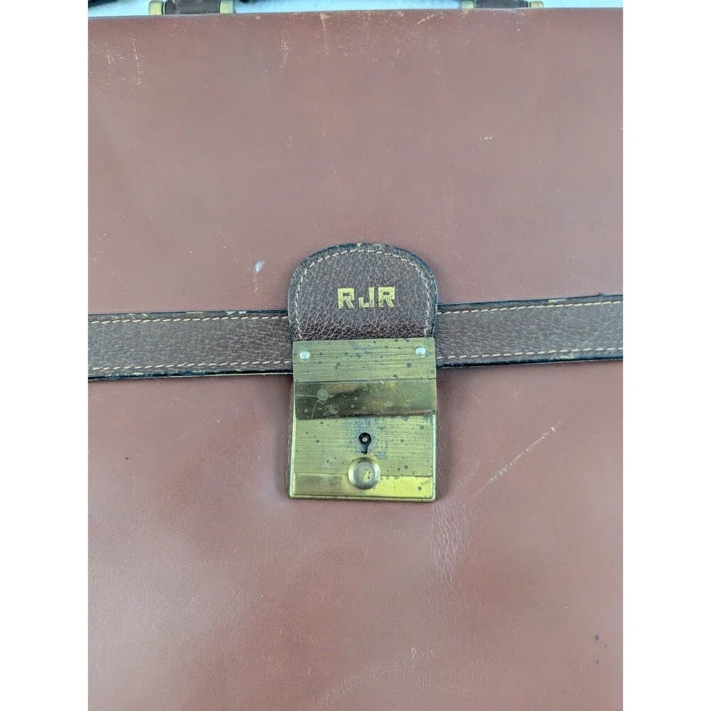 Vintage Mark Cross Leather Briefcase Mens Brown Italy Flap Lock Attache Bag